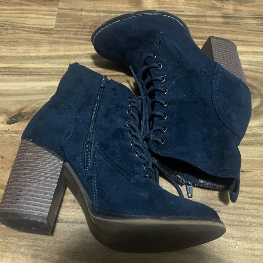 Candies navy lace up booties